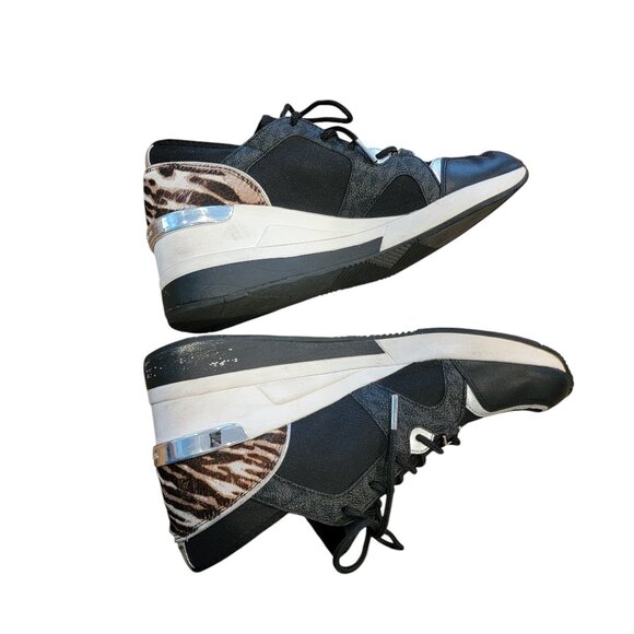 Michael Kors Liv Trainer Wedge Sneakers Black Gunmetal - Picture 2 of 16